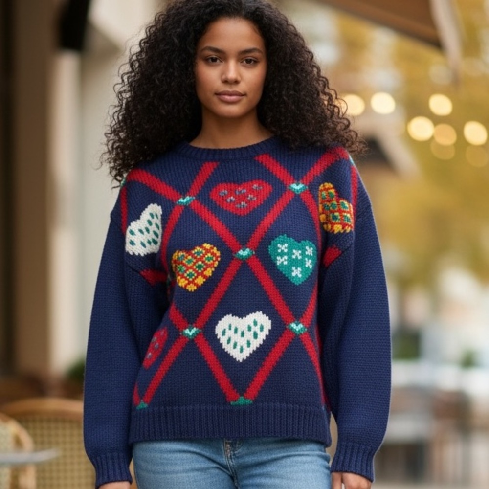 Vintage 90’s Heart Motifs sweater-made in Korea -Robinson’s